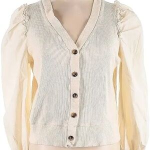 Cotton Cream Button Down Ribbed Cardigan Puffy Long Sleeve Who What Wear Medium